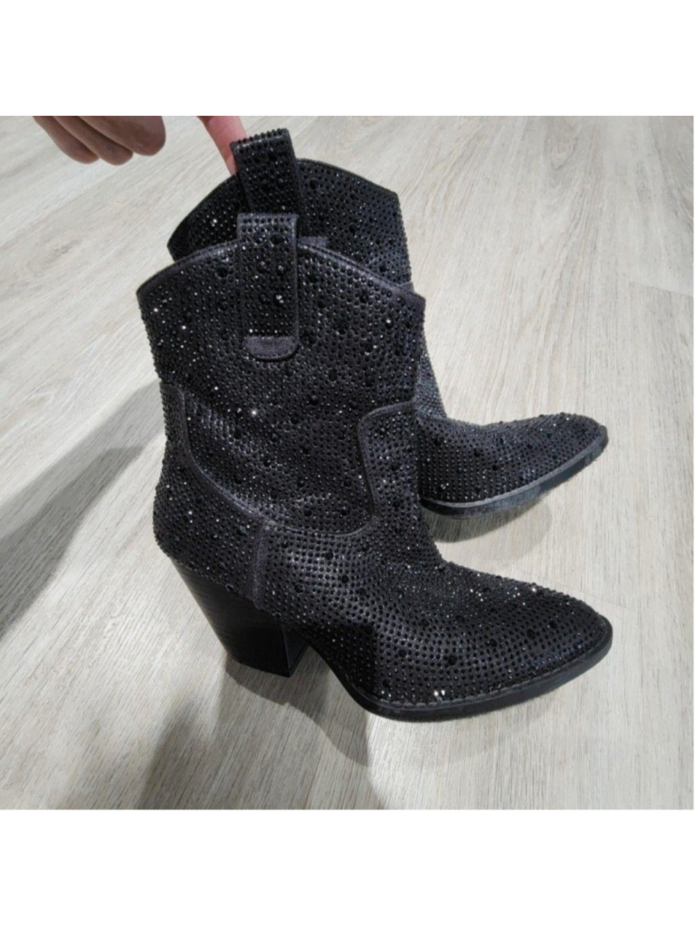 Forever Boots Womens Size 7 Black Rhinestone Western Ankle Cowgirl Glam